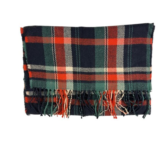 Old Navy Unisex Plaid Fringe Winter Scarf Blue Orange Green Acrylic One Size - Picture 3 of 7